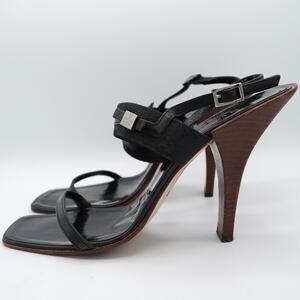 10 Gucci GG Black Canvas Leather Slingback Heels
